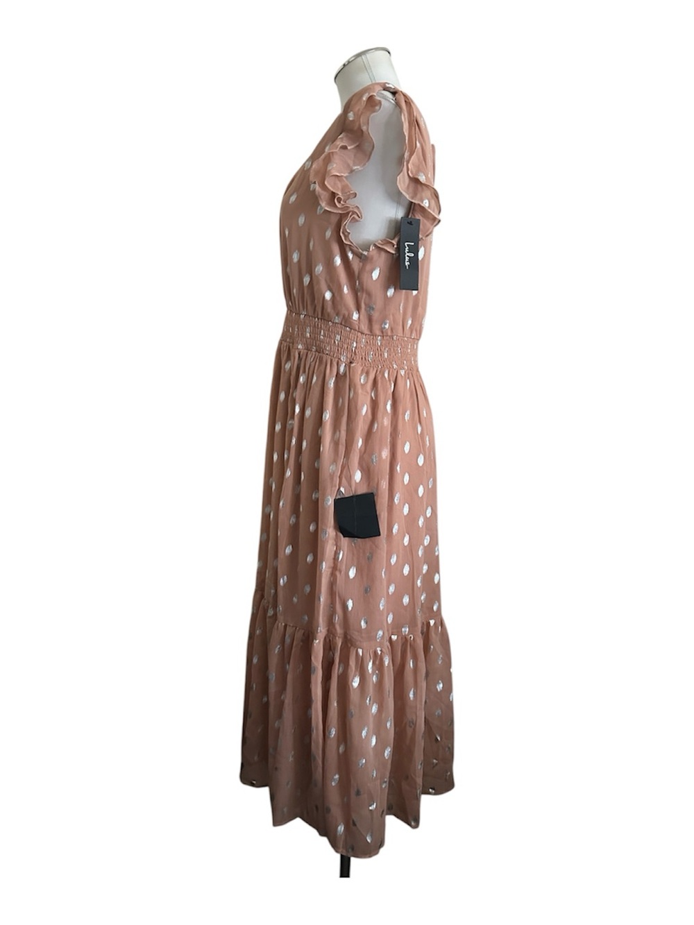 Lulu’s Cause to Celebrate Peach Pink Silver Ruffle Tiered Midi Dress NWT XL - Picture 10 of 16